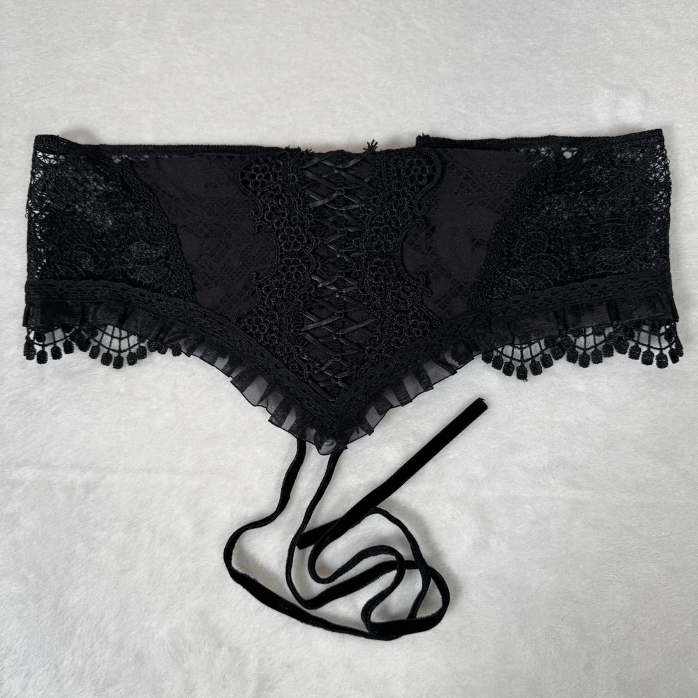 Dark In Love Corset Belt Womens M Black Lace Velvet Lace Up Victorian Goth CW033